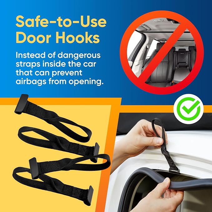 Car Roof Bag - Car Rooftop Cargo Carrier Bag – 19 Cubic Ft Waterproof Roof Rack Cargo Carrier, Includes Anti-Slip Mat, 4 Door Hooks, Reinforced Zipper/Buckle, with or Without Rack