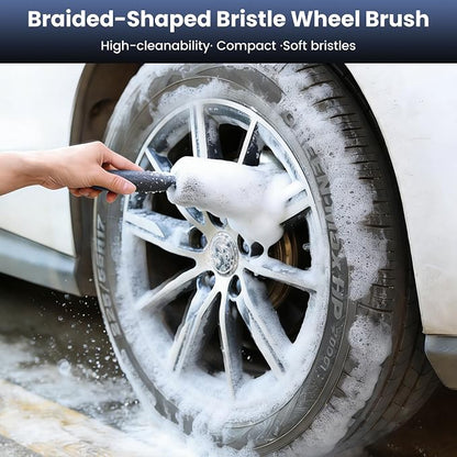 3Pcs Wheel Brush, Tire Brush with Little Braid Bristles Design, Durable Rim Brush & Car Wheel Brushes, Car Detailing Brush for Cars, Trucks, RVs, Motorcycles, Room, Corner
