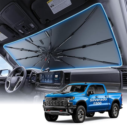 2026 Upgraded Windshield Sun Shade Umbrella for Chevrolet Silverado 1500 [Precision Custom Fit, Superior UV & Heat Block] Cooling Tech Fabric, Durable Foldable with Storage Bag, Fits 2000-2026