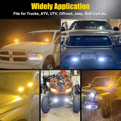 4 Inch 60W LED Pod Lights, 6 Modes Amber White Dual Color Strobe Cube LED Auxiliary Driving Offroad Light Bar Spot Flood Combo Flashing Shooter Fog Lights Pod for Tucks ATV UTV Jeep Boat