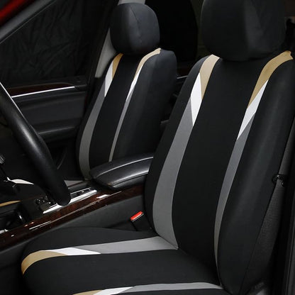 FH Group Front Set Cloth Car Seat Covers for Low Back Car Seats with Removable Headrest, Universal Fit, Airbag Compatible Seat Cover for SUV, Sedan, Van, Beige