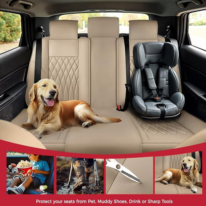 FREESOO Beige Car Seat Cover Full Set - Faux Nappa Leather Seat Covers for Cars, Ultra Breathable Waterproof Front Seats Cushion Protectors with Lumbar Support, Universal Fit for Sedans SUVs Pickups