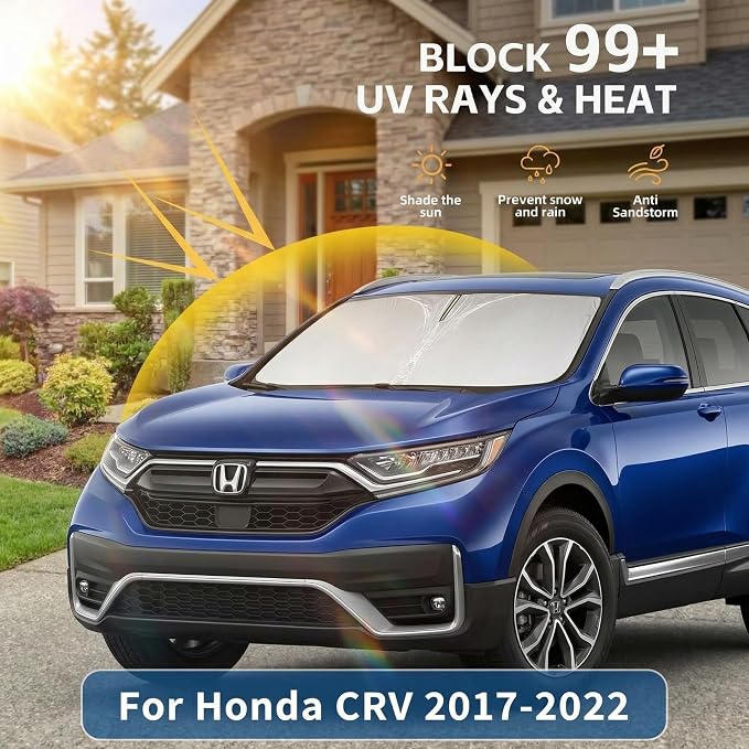 for 2017-2022 Honda CRV CR-V Windshield Sun Shade, 4-Layer 260T Front Window UV Protection, Custom Fit CRV Foldable Sun Visor, Car Accessories for Summer