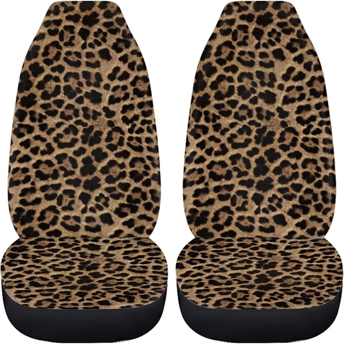Brown Leopard Print Car Seat Covers Full Set,Abstract Cheetah Pattern Wild Animal Skin Texture Vehicle Front Rear Bench Cushion Protectors Auto Interior Accessories Universal Fit for Trucks