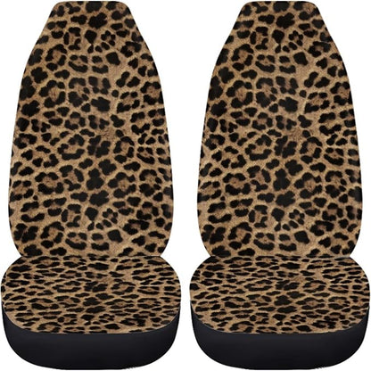 Brown Leopard Print Car Seat Covers Full Set,Abstract Cheetah Pattern Wild Animal Skin Texture Vehicle Front Rear Bench Cushion Protectors Auto Interior Accessories Universal Fit for Trucks