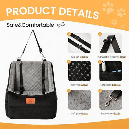 Dog Booster Car Seat for Small to Medium Dogs Up to 35 lbs, Elevated Pet Car Seat with 2 Safety Belts, Detachable Washable Cover, Non-Slip Stable Base, Front/Back Seat Travel Booster