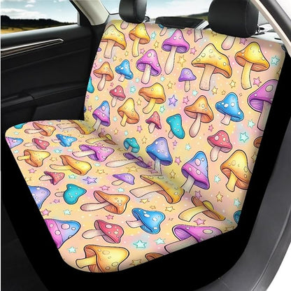 Cute Mushroom Car Seat Covers Full Set for Women,Auto Steering Wheel Cover Armrest Cushion Head Rest Protector Seat Belt Covers with Keychain,Universal Fit Cars SUV Trucks,14 Pack,Yellow