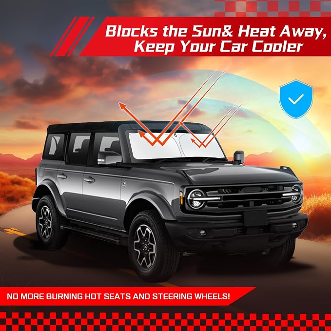 ARISMOTOR Windshield Sun Shade for Ford Bronco 2021-2025 2026, Custom Fit Foldable Front Window Sunshade Sun Visor Protector, Block UV Rays Keep Your Car Cooler