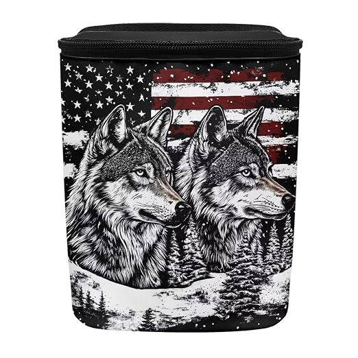 Talayituse Wolf American Flag Print Car Trash Bin, Large Size Auto Trash Can Adjustable Portable Garbage Can with Lid, Vehicle Hanging Bag for Headrest Front Back Seat