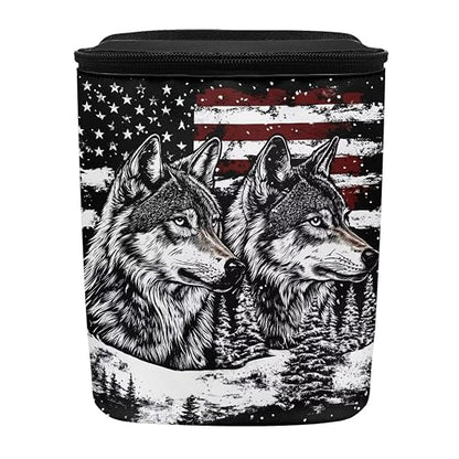 Talayituse Wolf American Flag Print Car Trash Bin, Large Size Auto Trash Can Adjustable Portable Garbage Can with Lid, Vehicle Hanging Bag for Headrest Front Back Seat