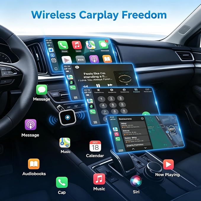 Ultra Mini Wireless CarPlay Adapter for iPhone& Android Auto, 2026 Upgraded 2-in-1 Wired to Wireless CarPlay Dongle,One-Click Switch for Two Phones, 5s Auto Reconnect, 5.8GHz WiFi+BT5.4,Silver
