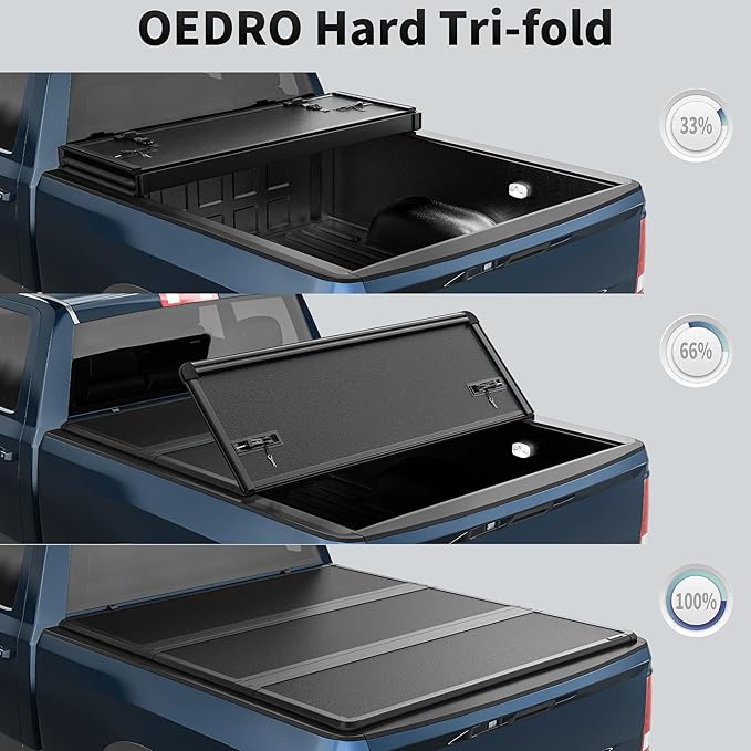 OEDRO FRP Hard Tri-fold Tonneau Cover Fits for Toyota Tacoma 2024 2025 2026 6ft Bed (Excl. Trail Edition), Weather-Resistant