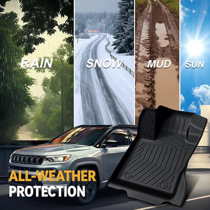 Floor Mats for Jeep Compass 2017-2026, All Weather Floor Mats Cargo Liner with Backrest Protectors and Door Sill Guards Accessories, Full Coverage Set (Fit New Body Style 2nd Generation)