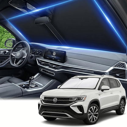Windshield Sun Shade for Volkswagen Taos 2022-2025 2026 Sunshade Front Window Shade Custom Fit Taos Accessories Sun Visor Foldable Shade Blocks UV Rays Accessories
