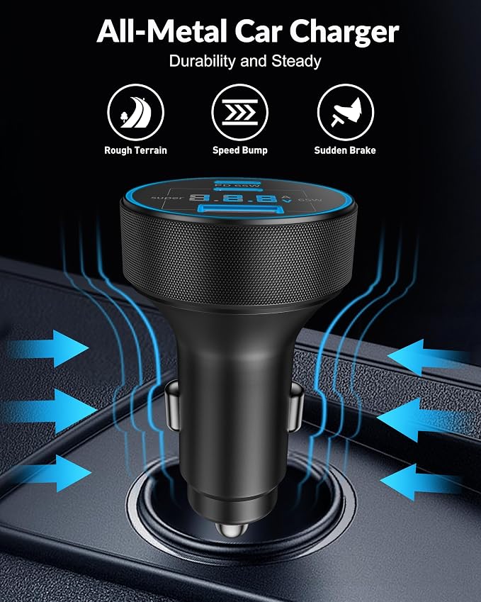 130W 3-Port USB C Super Fast Car Charger (with Voltage Display) for Samsung Galaxy S26/S25/ S24/S23/S22 Ultra/Z Fold/Flip, Android Phone, Type C Car Charger Adapter Accessories + 240W 3FT USB C Cable