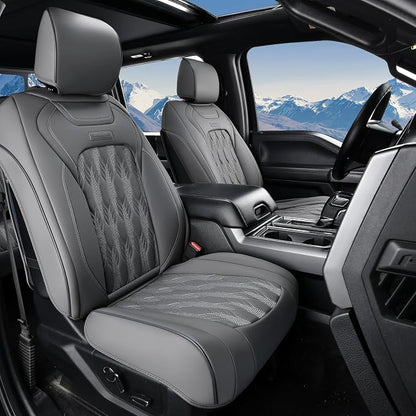 Coverado RAM Seat Covers Full Set, Waterproof Leather Car Seat Covers, Protective Seat Cushions Truck Pickup Custom Fit 2002-2025 Dodge Ram 1500 2500 3500, Gray