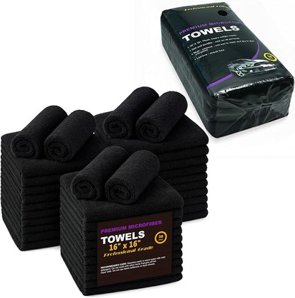 Black Microfiber Cleaning Towels, 36-Pack Dual-Sided Ultra Soft Plush Washcloth, Professional Grade Premium Microfiber Detailing Cleaning Cloths, Car, Household and Commercial (Black, 16" x 16")