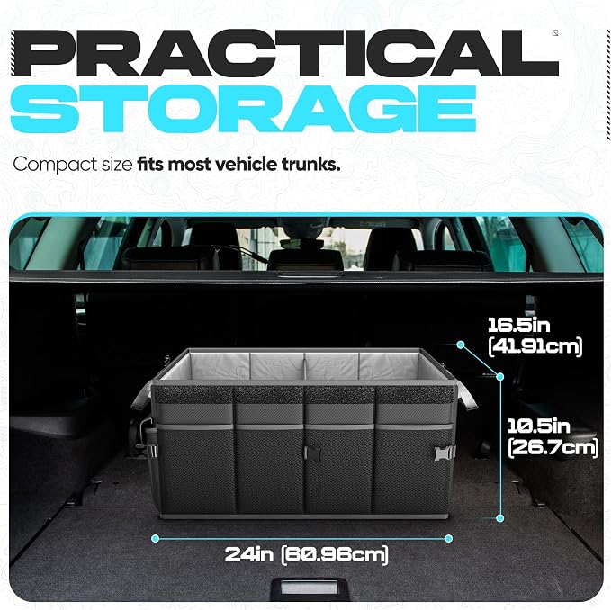 FORTEM Trunk Organizer with Cooler For SUV Car Trunk, Foldable Storage, Car Accessories for Women Men, Collapsible Bag, 600D Oxford, Non Slip Bottom, Straps, Soft Cover (105L)