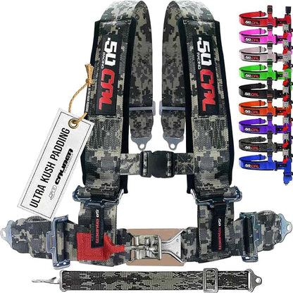 1pc Camouflage 5 Point Harness for Bucket Seat, Latch Release, 9 Color Options, Racing Harness 5 point, Race Car, UTV, RZR [6001A3]