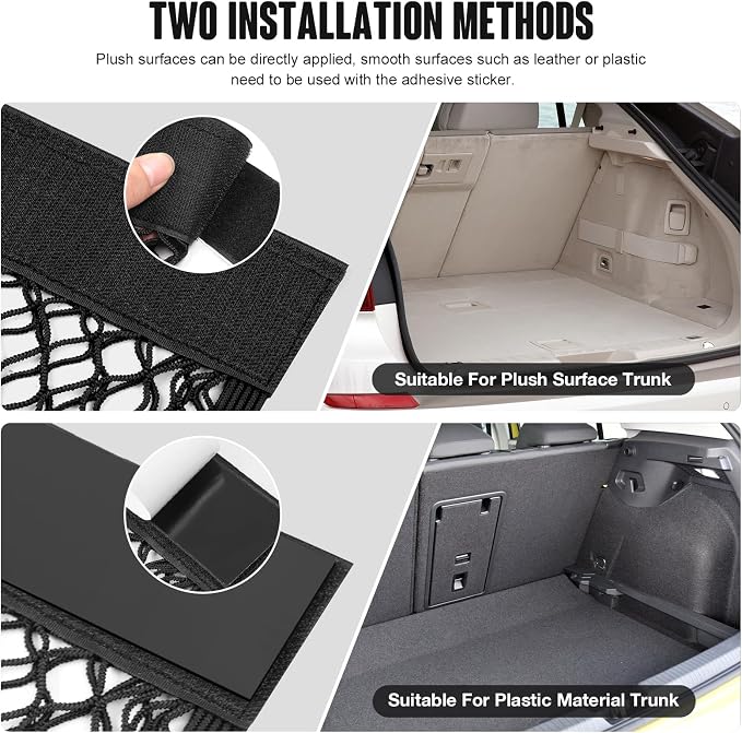 TOBWOLF 2PCS 25x60cm / 9.8x23.6in Car Storage Net Bag with Tape Stickers, Adhesive Mesh Pocket Net String Pouch Bag, Stretchable RV Storage Netting, Wall Sticker Organizer Pouch Bag for Home Storage
