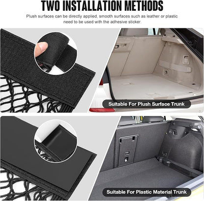 TOBWOLF 2PCS 25x60cm / 9.8x23.6in Car Storage Net Bag with Tape Stickers, Adhesive Mesh Pocket Net String Pouch Bag, Stretchable RV Storage Netting, Wall Sticker Organizer Pouch Bag for Home Storage