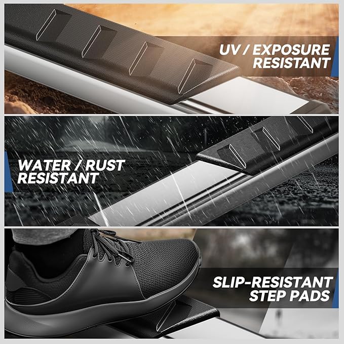 Auto Dynasty Flat Running Boards Compatible with 2009-2024 Dodge Ram 1500 Truck Extended/Quad Cab, Stainless Steel Side Step Rail Nerf Bars, 5" Step Bars, Polished Chrome