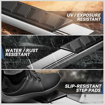 Auto Dynasty Flat Running Boards Compatible with 2009-2024 Dodge Ram 1500 Truck Extended/Quad Cab, Stainless Steel Side Step Rail Nerf Bars, 5" Step Bars, Polished Chrome