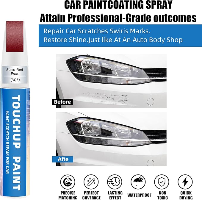 Dark Red/Salsa Red Pearl(3Q3) Touch Up Paint for Toyota 2-in-1 Car Scratch Repair Pen for Rock Chips, Door Scratches & Paint Nicks Exact Color Match Quick Dry DIY Fix for RAV4 Camry Corolla
