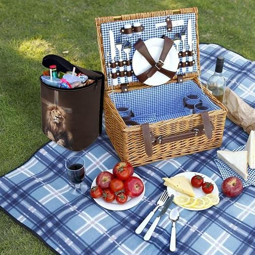 Talayituse Lion Cross Print Car Trash Can with Lid, Leak Proof Auto Trash Bag Hanging Vehicle Garbage Can Multipurpose Storage Container for Back Seat Road Trip
