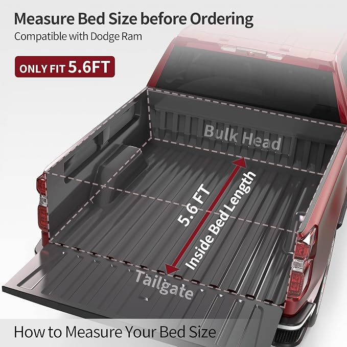 OEDRO Soft Roll Up Truck Bed Tonneau Cover Compatible with Dodge Ram 1500 New Body 2019 2020 2021 2022 2023 2024 2025 2026, 5.6ft Bed Without Rambox