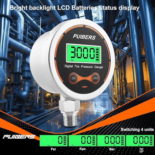 300 Psi Digital Water Pressure Gauge 1/4 NPT Lower Mount，Media Water, Air or Oil Pressure Gauge 304 Stainless ±0.25% Accuracy,Suitable for Home Water Pipe, HVAC,Air Pressure Measuring