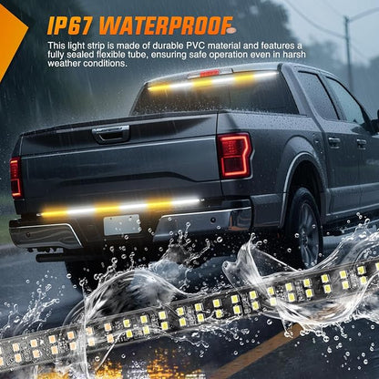 Nilight 48 Inch Truck Tailgate Strobe Light Strip Tail Emergency Bar Rear Window Warning Lamp Ultra-Bright Double Row 288 LED for Pickup Trailers Construction Vehicles Car SUV, Amber White