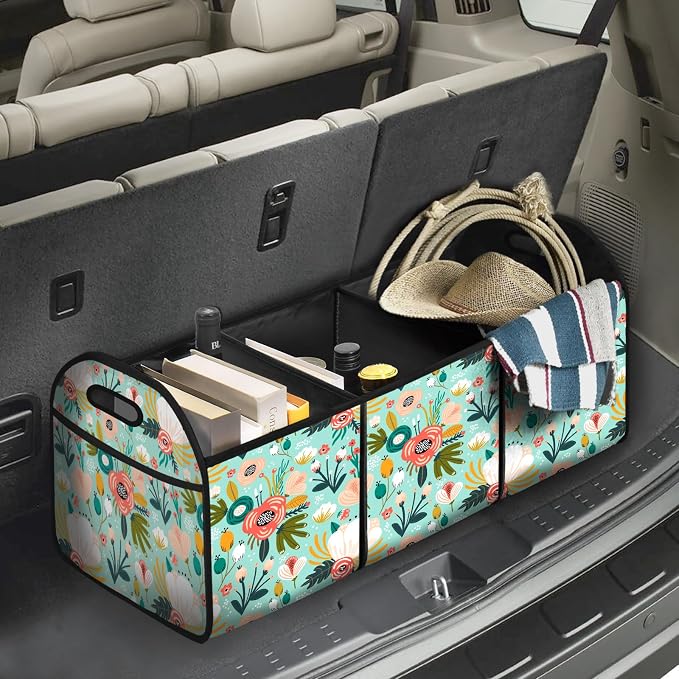Flower Car Trunk Organizer Storage Box Collapsible Non-Slip Automotive Organizer Vehicle Organization
