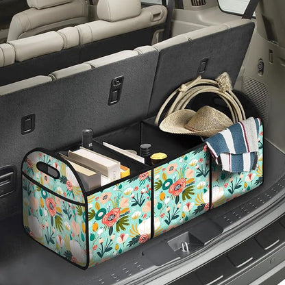 Flower Car Trunk Organizer Storage Box Collapsible Non-Slip Automotive Organizer Vehicle Organization