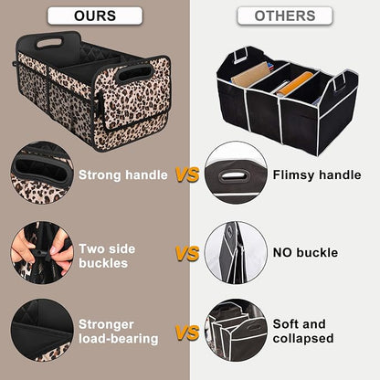 Deosk Trunk Organizer for SUV, Car Organizers and Storage with Reinforced Handles, Car Accessories for Women/Men - Large, Leopard Print