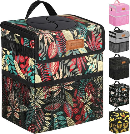 ELONGRIVER Car Trash Can Bin for Back Seat Leak Proof, Cute Car Trash Bag Hanging, Vehicle Trash Can for SUV Truck Van, Automotive Garbage Cans Front Seat Red Leaves, 2 Gallons