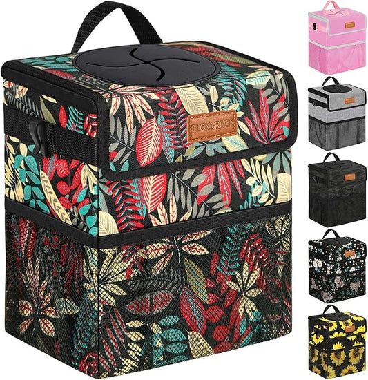 ELONGRIVER Car Trash Can Bin for Back Seat Leak Proof, Cute Car Trash Bag Hanging, Vehicle Trash Can for SUV Truck Van, Automotive Garbage Cans Front Seat Red Leaves, 2 Gallons