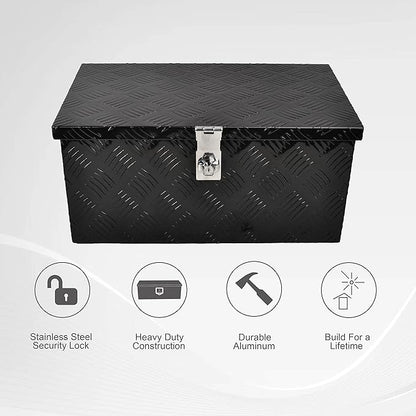 20 Inch Tool Box Flatbox Truck Car Outdoor Trailer Pickup Underbody Toolbox,RV Storage Organizer,Underbed Tools Organizer W/Lock & Keys, Black Aluminum 5 Bar Tread(20''X12''X9.5'')