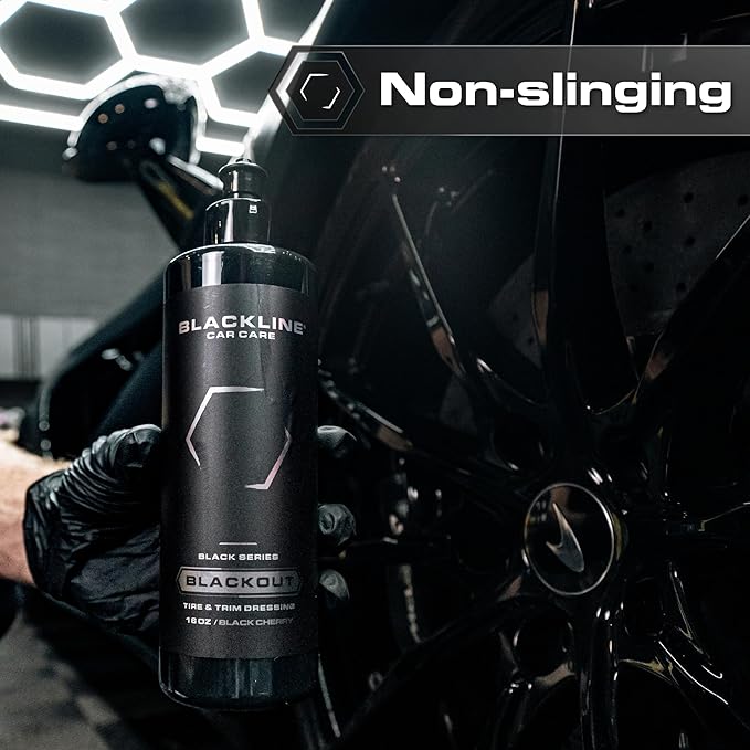 Blackline Car Care - Blackout Trim & Tire Dressing - Best Tire Shine No Sling Formula - Water Based Protection for Car Tires & Trim - Safe for Cars, Trucks, SUVs & More - 16 fl oz (Pack of 2)