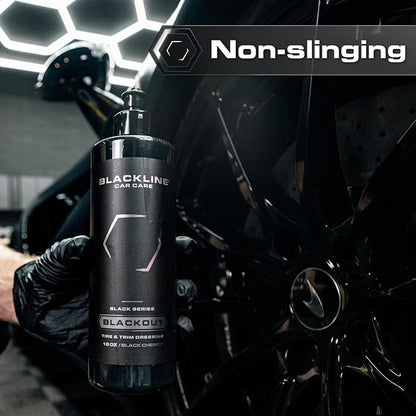 Blackline Car Care - Blackout Trim & Tire Dressing - Best Tire Shine No Sling Formula - Water Based Protection for Car Tires & Trim - Safe for Cars, Trucks, SUVs & More - 16 fl oz (Pack of 4)