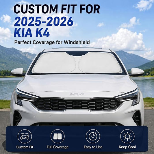 Custom Fit Windshield Sun Shade for Kia K4 2025-2026 | Custom Fit Windshield Cover, Blocks UV Rays, Double-Layer Heat Shield, Durable Frame, Easy Fold & Storage