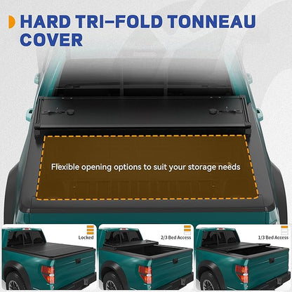 FRP Hard Tri-Fold Truck Bed Tonneau Cover Fit for Dodge Ram 1500 2002-2026 (Classic & New), Fit for Dodge Ram 2500 3500 2003-2026, with 6.4 ft Bed Without Rambox