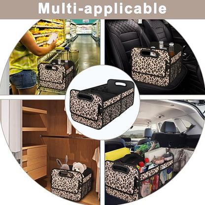 Deosk Trunk Organizer for SUV, Car Organizers and Storage with Reinforced Handles, Car Accessories for Women/Men - Large, Leopard Print