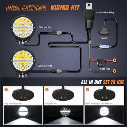 Nilight 7 Inch Round LED Offroad Driving Lights with DRL 2 PCS 90W 9850LM IP68 Spot Flood Combo Work Light w/ 12AWG DT Connector Wiring Harness Kit for 4x4 Truck ATV UTV SUV