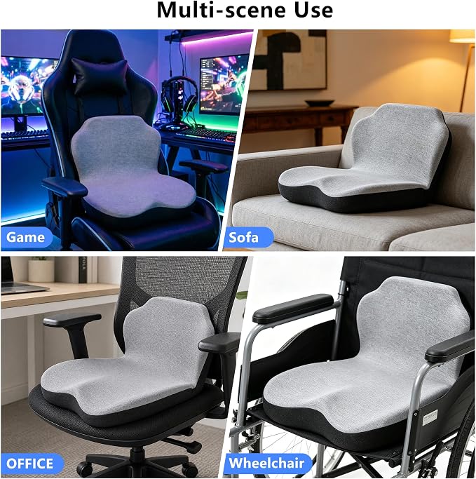 Memory Foam Truck Seat Cushion & Lumbar Support Set – Ergonomic U-Shape Tailbone Relief + L-Shape Back Cushion for Long-Haul Semi/Pickup Drivers Breathathable Cover Non-Slip Bottom Dark Blue