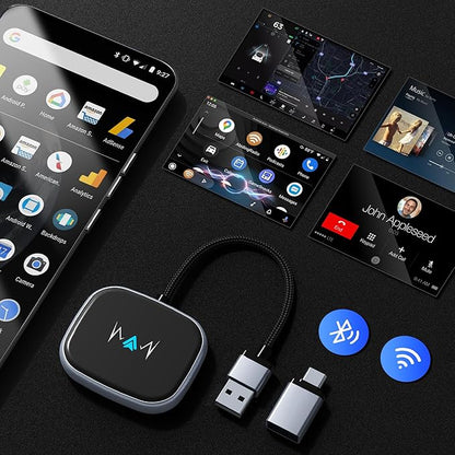 Wireless Auto Adapter, Wireless Carplay Adapter, Latest NFC Touchscreen Connectivity, Plug-and-Play for Android Devices (Android 11 and Above)