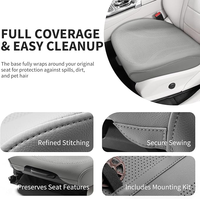 2 Pack Front Leatherette Seat Covers Faux Leather Bottom Car Seat Covers, Super Breathable,Anti-Slip,Universal Seat Covers for Cars,Full Wrapping Edge Fit for Most Sedans SUV Pick-up (2 Pack Gray)