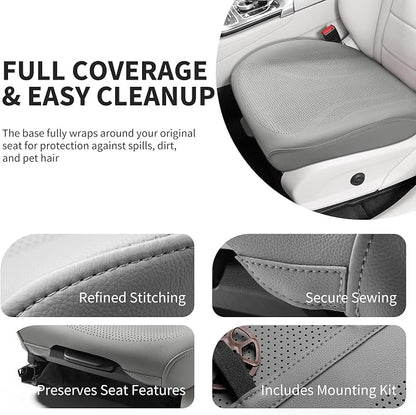 2 Pack Front Leatherette Seat Covers Faux Leather Bottom Car Seat Covers, Super Breathable,Anti-Slip,Universal Seat Covers for Cars,Full Wrapping Edge Fit for Most Sedans SUV Pick-up (2 Pack Gray)