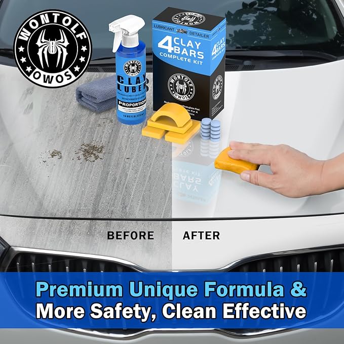 Wontolf Clay Bar Kit, Complete Clay Bars Auto Detailing Clay Luber Lubricant Car Wash Kit, Premium Grade 4 Clay Bars, Lubricant Tablets 10 Pack, Car Detailing Kit for Detailing Cleaning