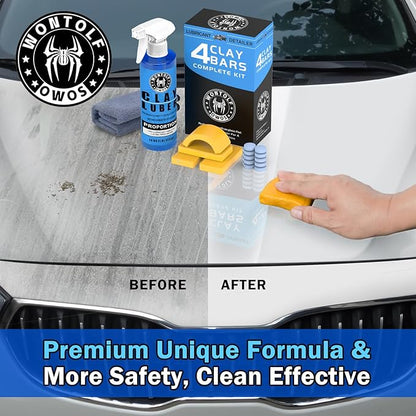 Wontolf Clay Bar Kit, Complete Clay Bars Auto Detailing Clay Luber Lubricant Car Wash Kit, Premium Grade 4 Clay Bars, Lubricant Tablets 10 Pack, Car Detailing Kit for Detailing Cleaning